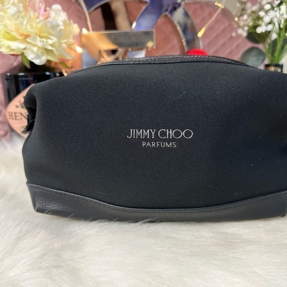 JIMMY CHOO BEAUTY BLACK SCUBA PERFUME MAKEUP HYGIENE BAG ZIP CLOSURE SIDE SNAP - Picture 11 of 12